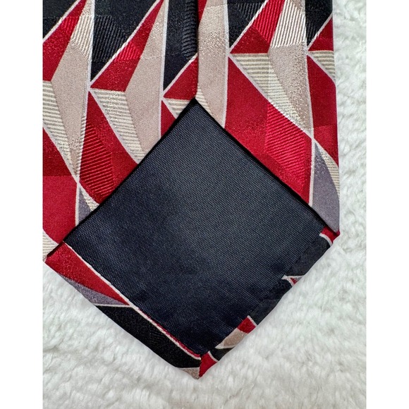 Colours by Alexander Julian Mens Silk Tie Red Black Geometric Diamond Pattern - Picture 7 of 11